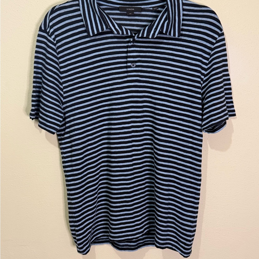 Vince Men’s Navy & Light Blue Stripe Polo